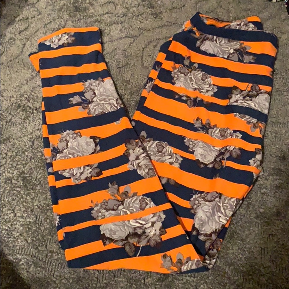 Lularoe Orange Blue Rose Floral Leggings
